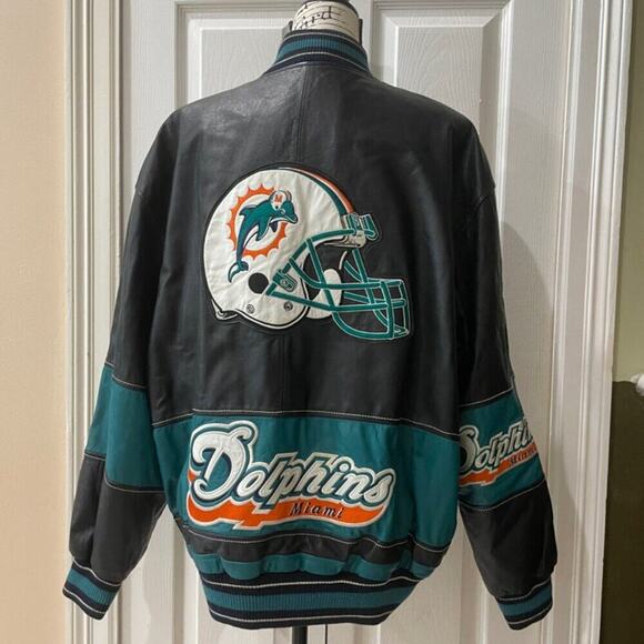 Y2K CARL BANKS NFL MIAMI DOLPHINS LEATHER MOTO JACKET SZ XL ICONIC FOOTBALL - Picture 15 of 16